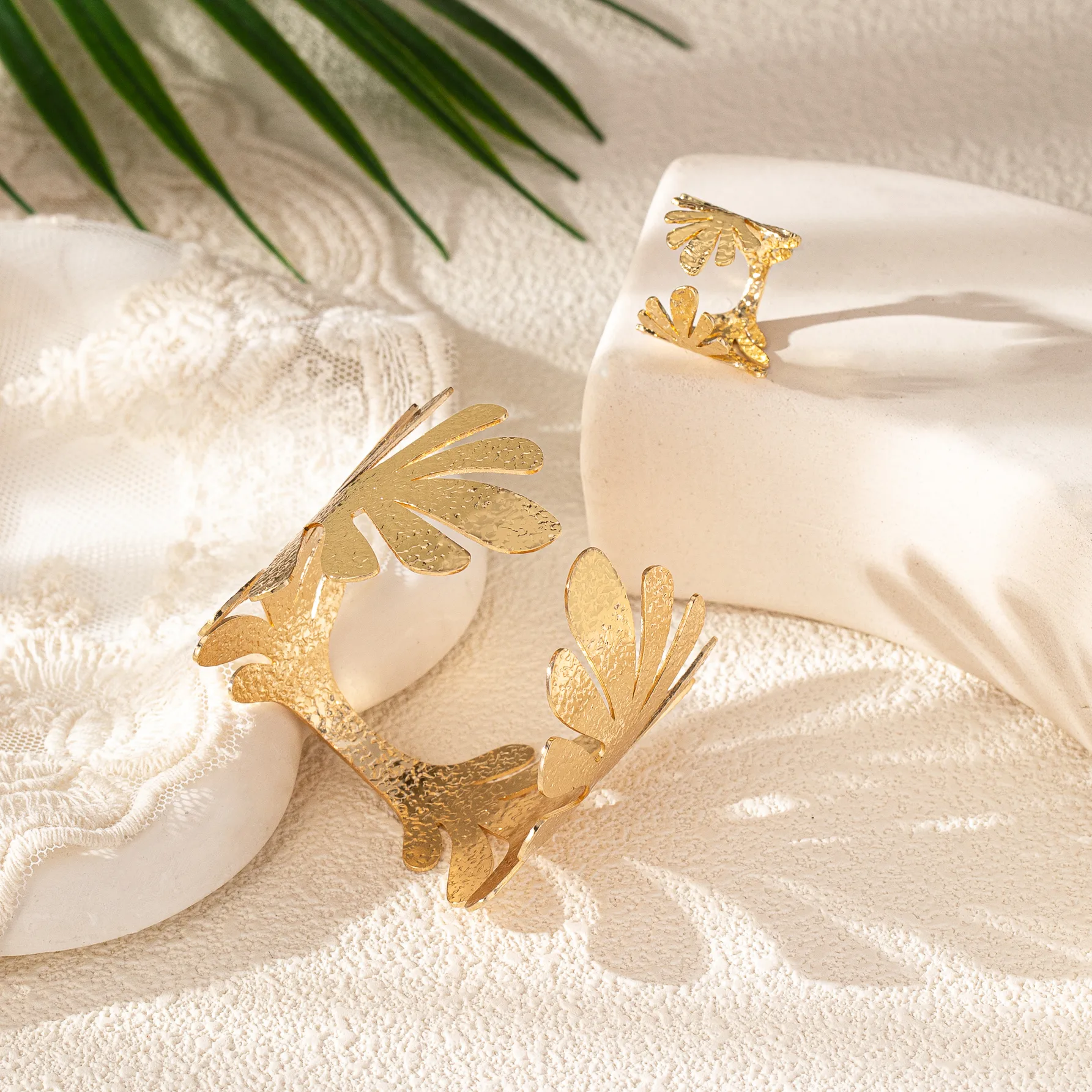 Glam Vacation Romantic Leaf Leaves 14K Gold Plated Alloy Wholesale Rings Bracelets Jewelry Set display picture 6