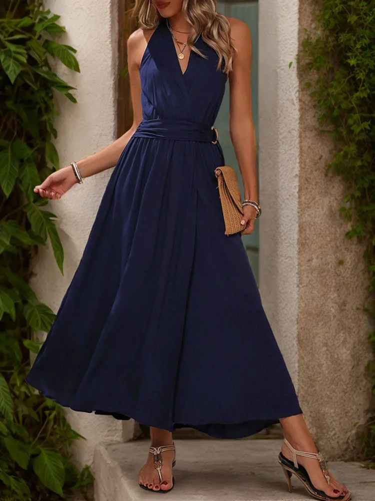 Women's Regular Dress Vacation Halter Neck Sleeveless Solid Color Midi Dress Holiday Daily Date display picture 5