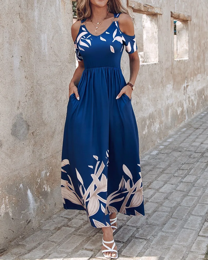 Women's Swing Dress Streetwear V Neck Short Sleeve Flower Maxi Long Dress Holiday Outdoor Date display picture 1