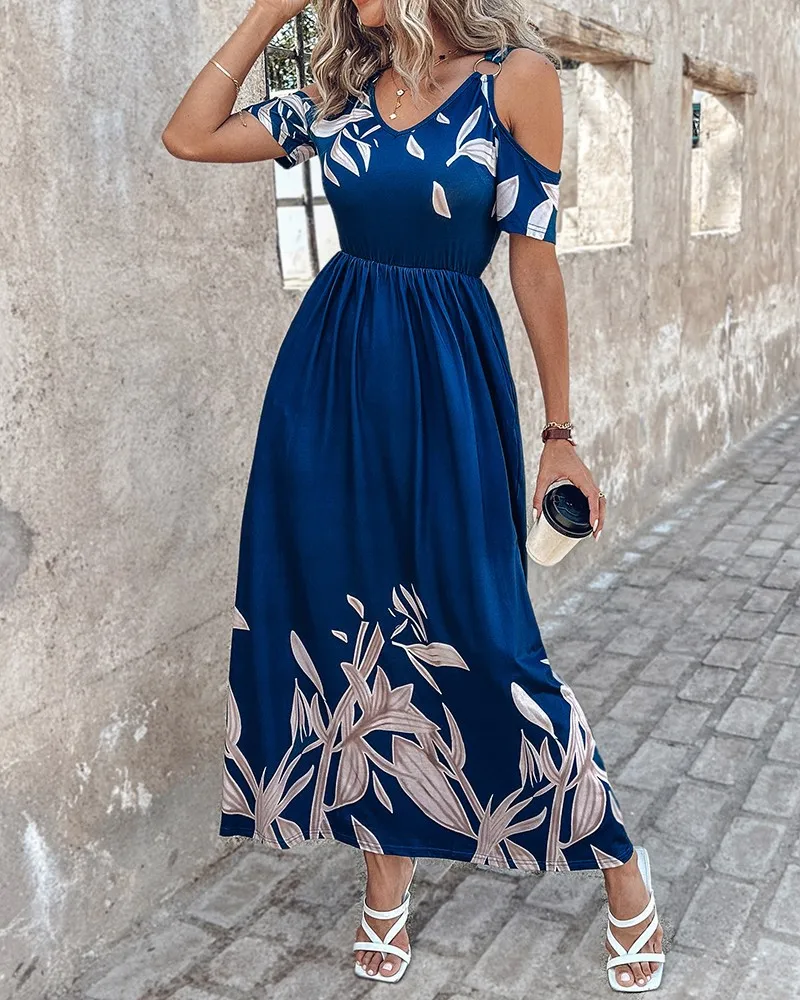 Women's Swing Dress Streetwear V Neck Short Sleeve Flower Maxi Long Dress Holiday Outdoor Date display picture 4