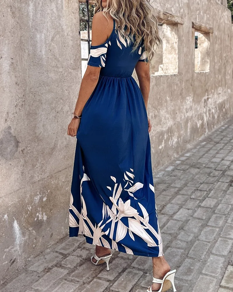 Women's Swing Dress Streetwear V Neck Short Sleeve Flower Maxi Long Dress Holiday Outdoor Date display picture 5