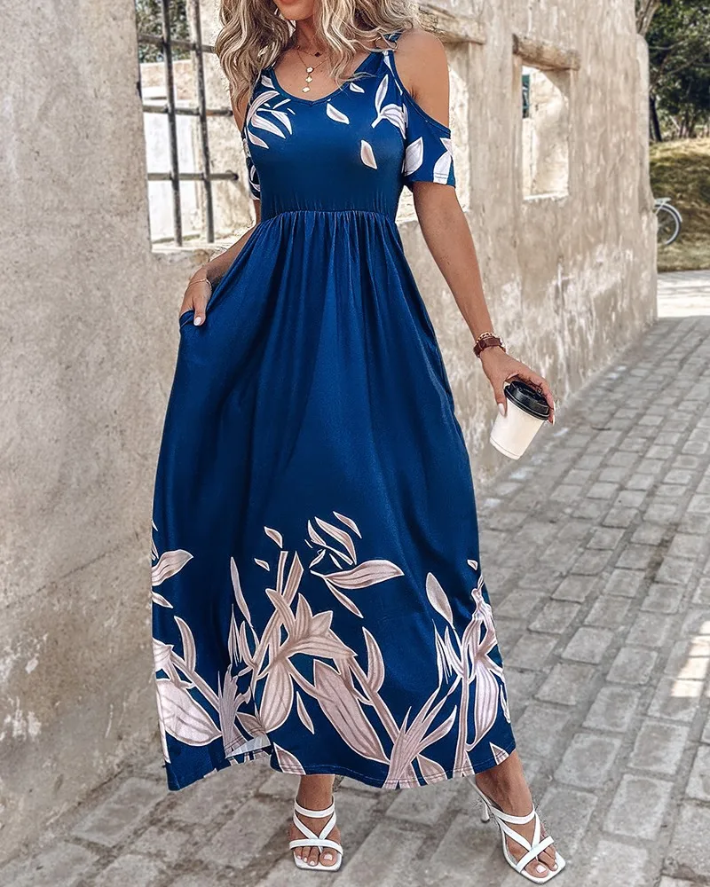 Women's Swing Dress Streetwear V Neck Short Sleeve Flower Maxi Long Dress Holiday Outdoor Date display picture 7