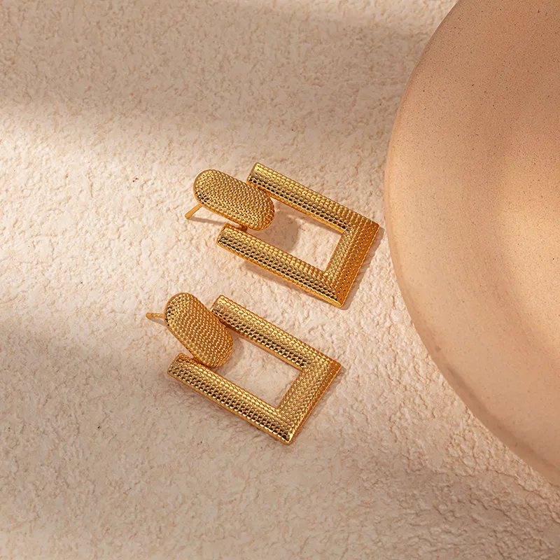 1 Pair Modern Style Simple Style Commute Rectangle Plating 304 Stainless Steel Gold Plated Ear Studs display picture 2