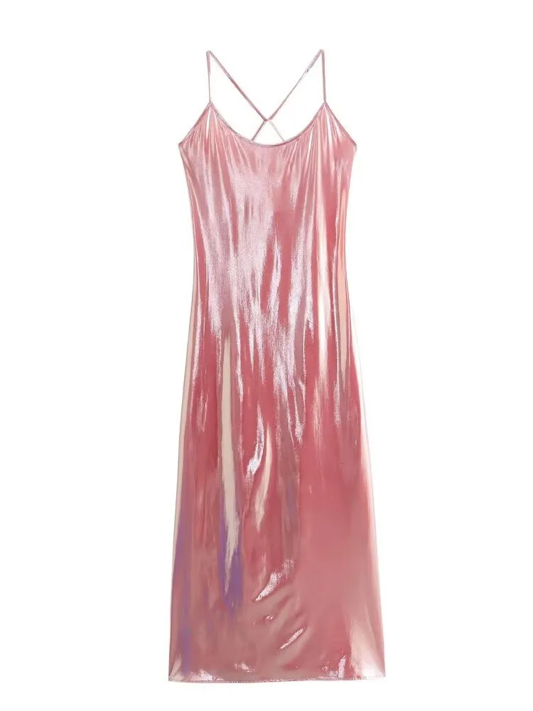 Women's Strap Dress Streetwear Strap Sequins Sleeveless Solid Color Midi Dress Holiday Date Bar display picture 14