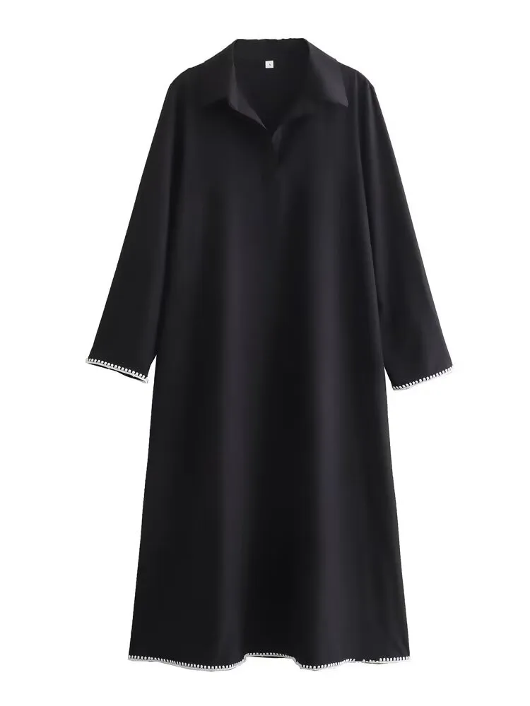 Women's Regular Dress Streetwear Turndown Long Sleeve Solid Color Midi Dress Outdoor Daily display picture 29