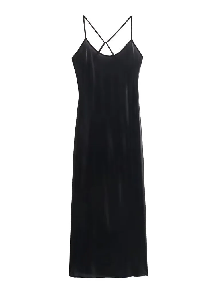 Women's Strap Dress Streetwear Strap Sequins Sleeveless Solid Color Midi Dress Holiday Date Bar display picture 28