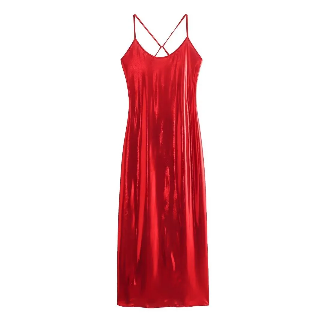 Women's Strap Dress Streetwear Strap Sequins Sleeveless Solid Color Midi Dress Holiday Date Bar display picture 41