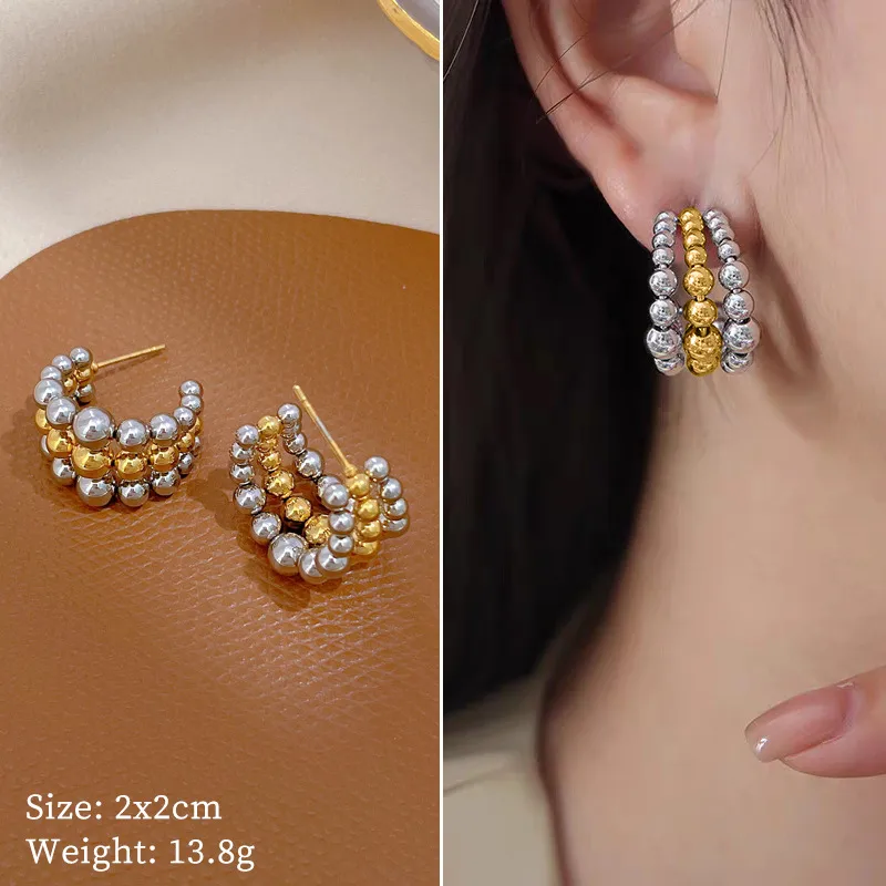 1 Pair IG Style Simple Style C Shape Patchwork Titanium Steel Ear Studs display picture 2