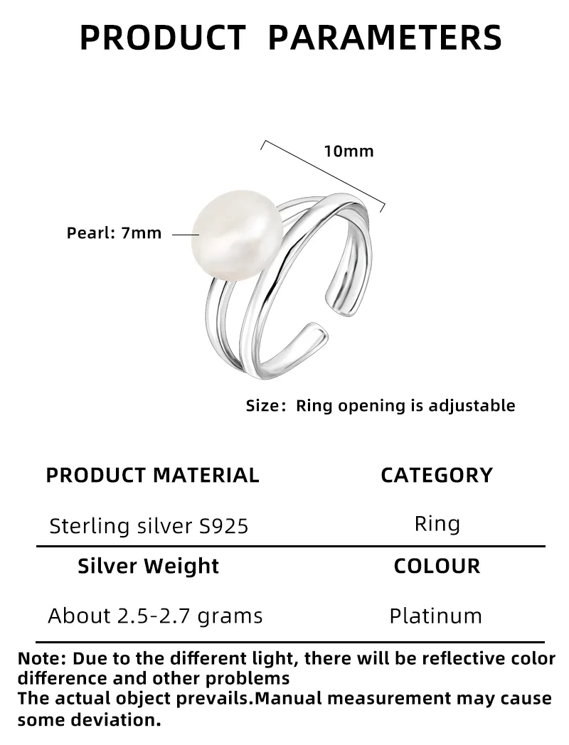 White Gold Plated 925 Sterling Silver Pearl Solid Color Open Rings display picture 2