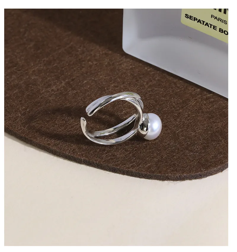 White Gold Plated 925 Sterling Silver Pearl Solid Color Open Rings display picture 9