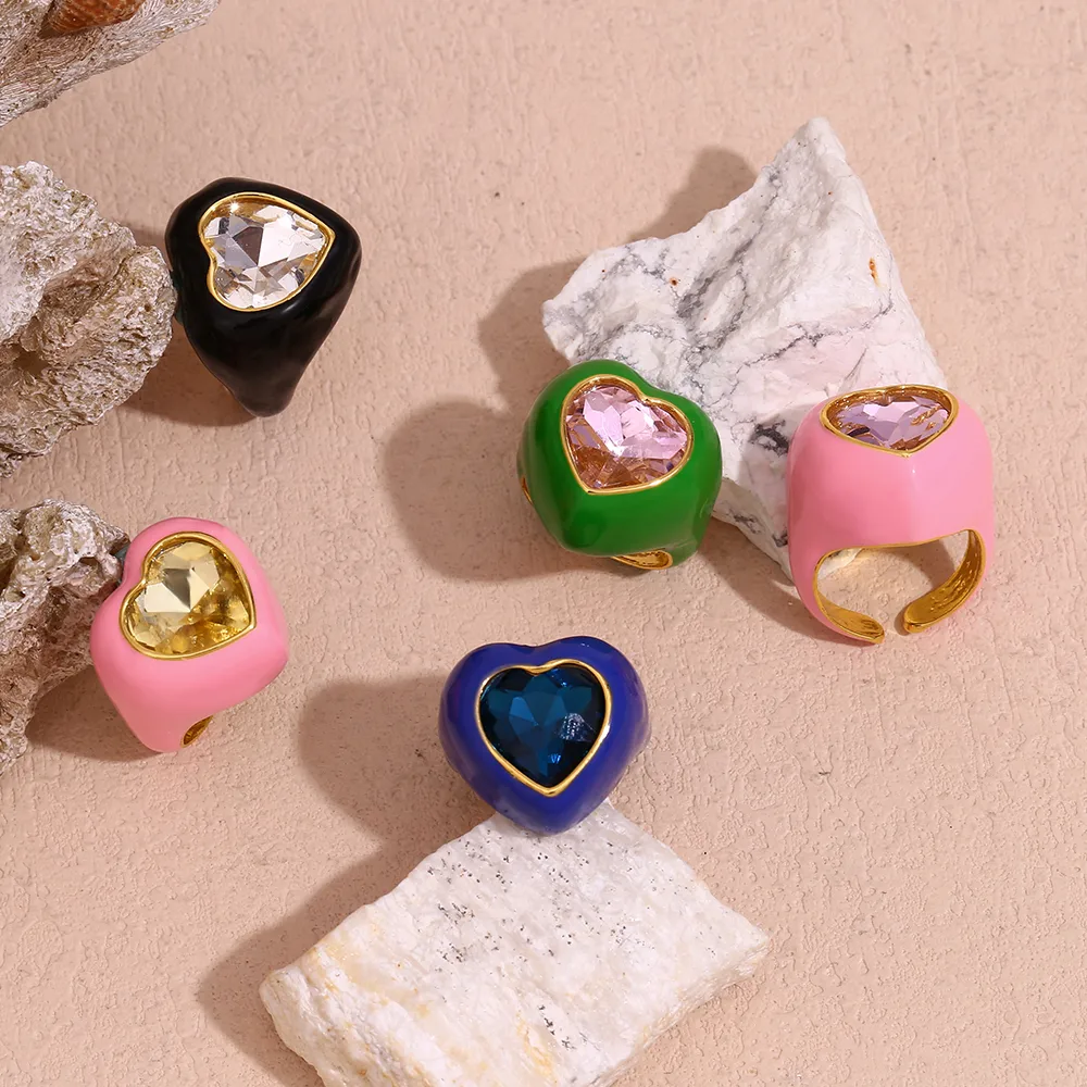 304 Stainless Steel 18K Gold Plated Vintage Style Simple Style Classic Style Plating Heart Shape Rings display picture 14