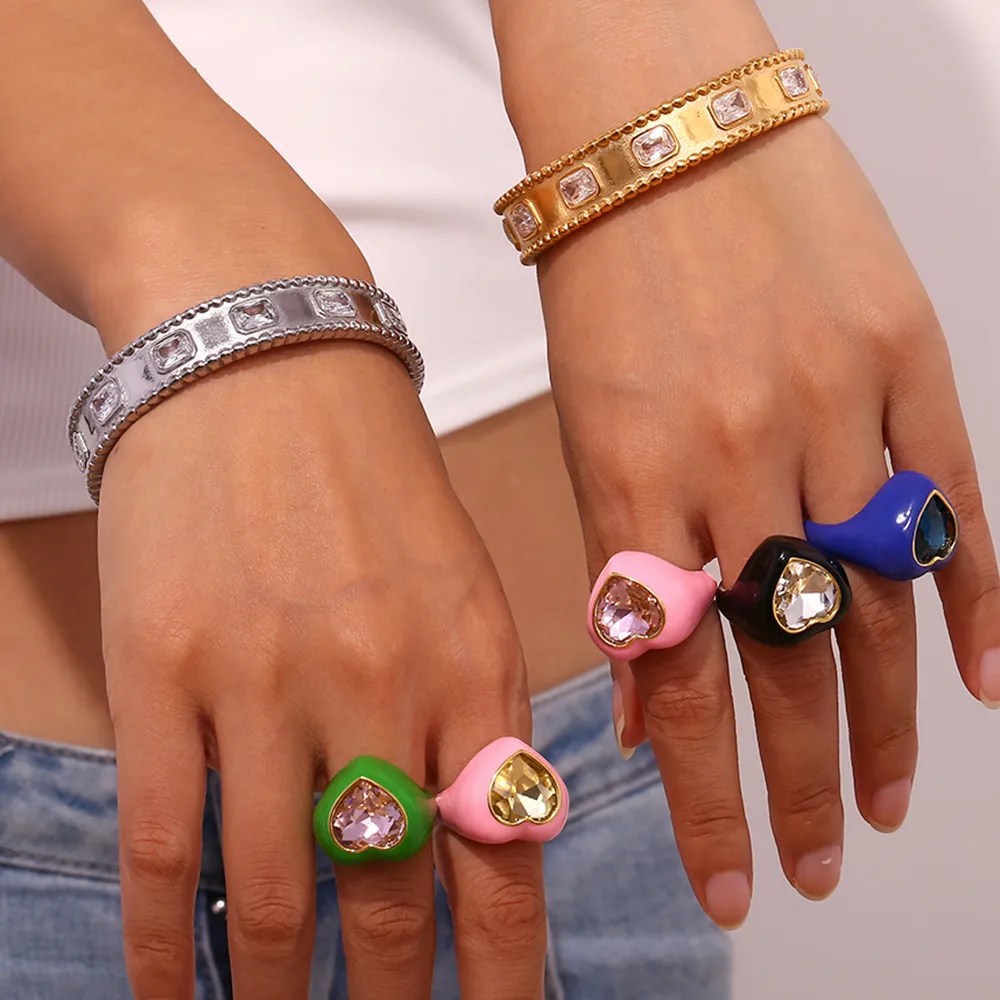 304 Stainless Steel 18K Gold Plated Vintage Style Simple Style Classic Style Plating Heart Shape Rings display picture 16