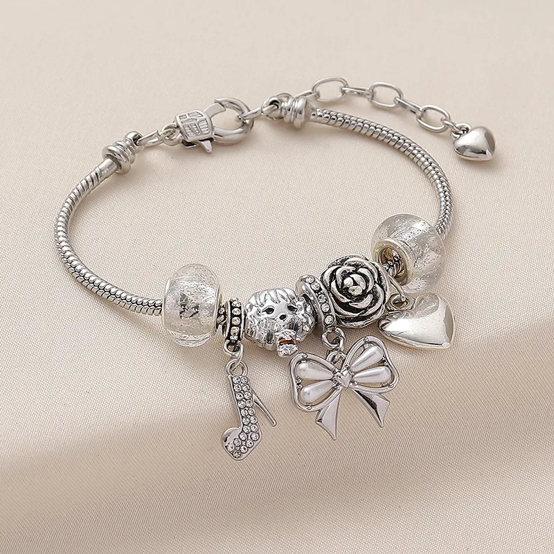 Wholesale Jewelry Sweet Simple Style Rose Butterfly High Heel Arylic Alloy Copper Rhinestones Enamel Inlay Carving Bracelets display picture 2