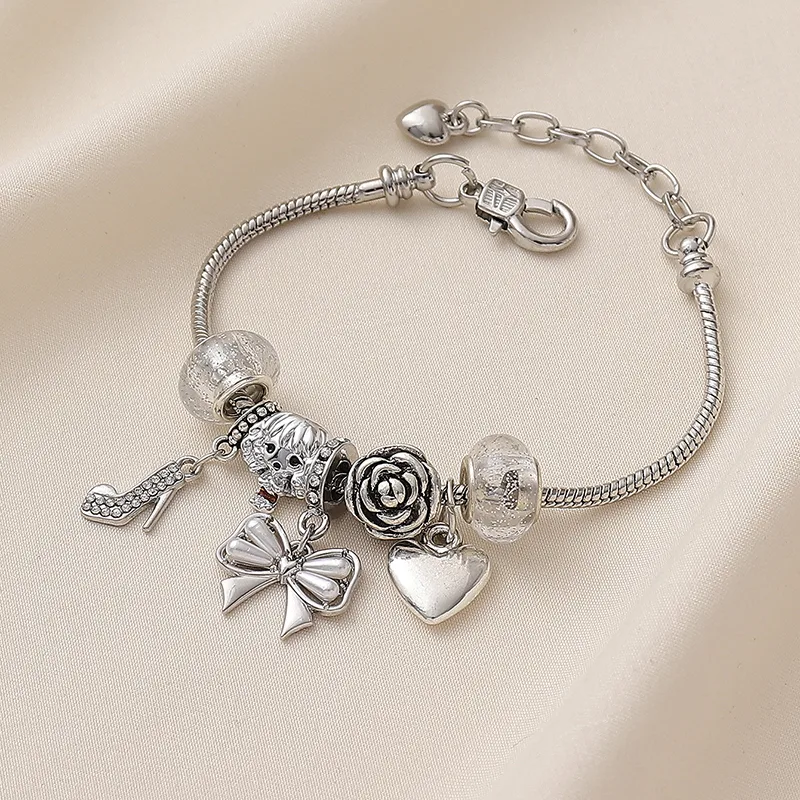 Wholesale Jewelry Sweet Simple Style Rose Butterfly High Heel Arylic Alloy Copper Rhinestones Enamel Inlay Carving Bracelets display picture 7