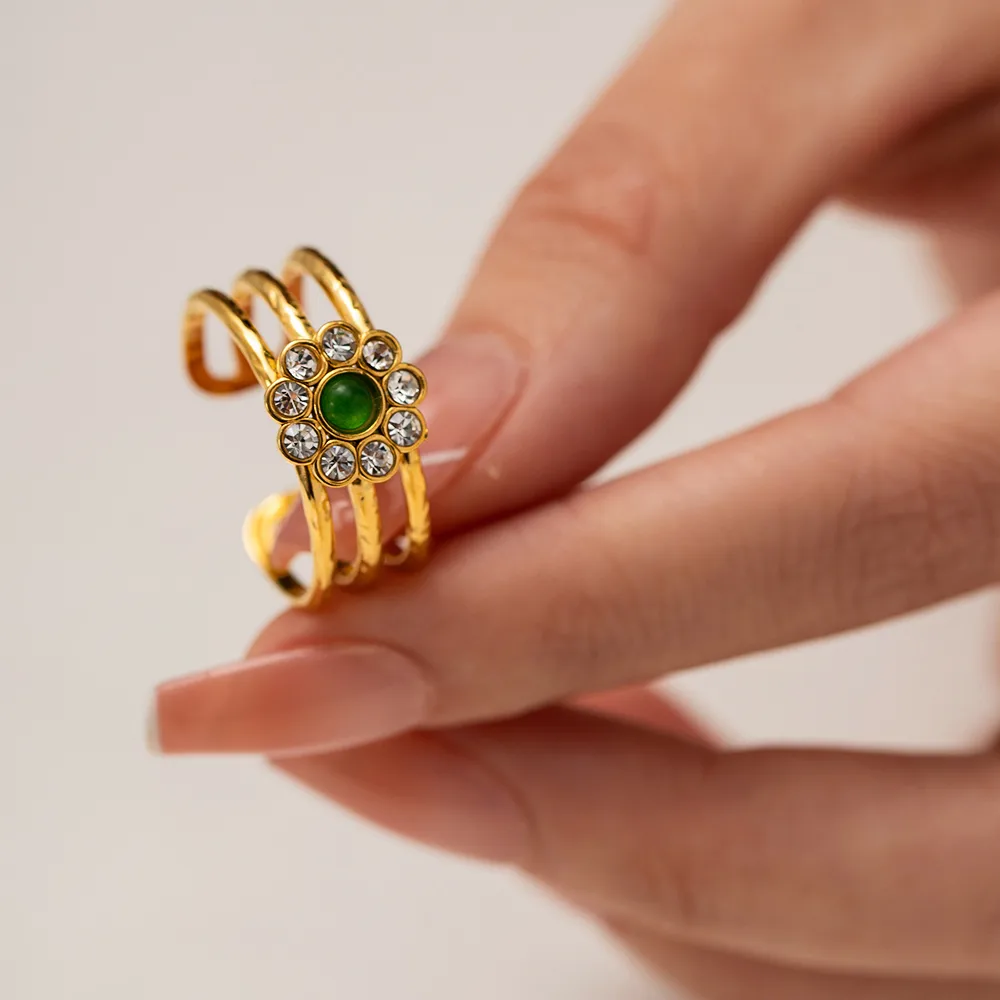 304 Stainless Steel 18K Gold Plated Sweet Enamel Plating Flower Rings display picture 16