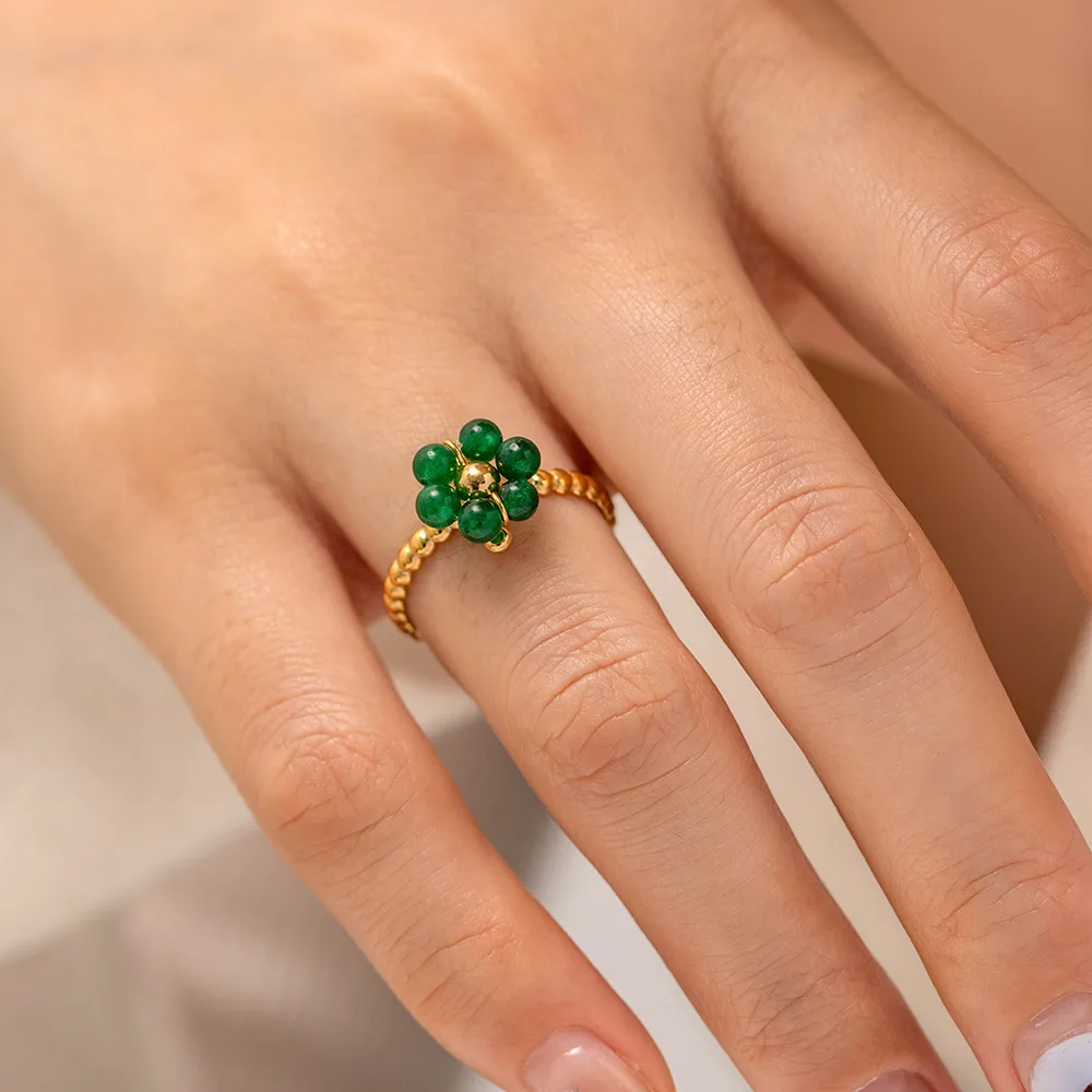 304 Stainless Steel 18K Gold Plated Sweet Enamel Plating Flower Rings display picture 21