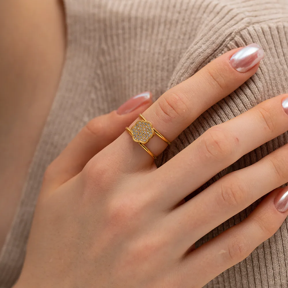 304 Stainless Steel 18K Gold Plated Sweet Enamel Plating Flower Rings display picture 20