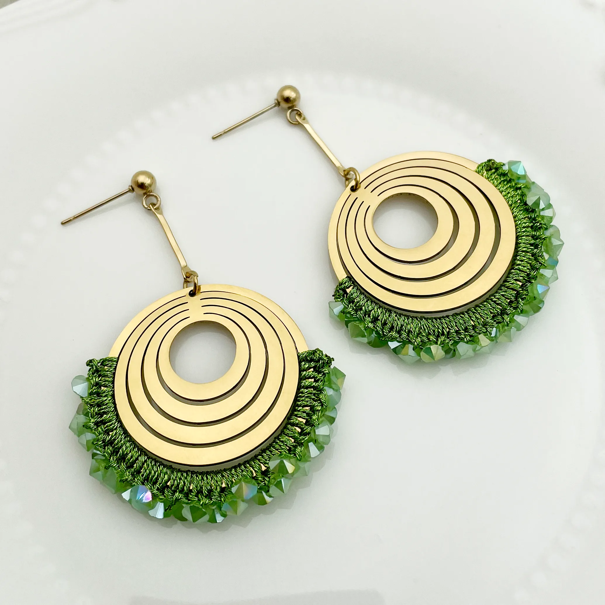 1 Pair Vacation Bohemian Round Heart Shape Patchwork Plating Inlay 304 Stainless Steel Natural Stone 14K Gold Plated Drop Earrings display picture 4
