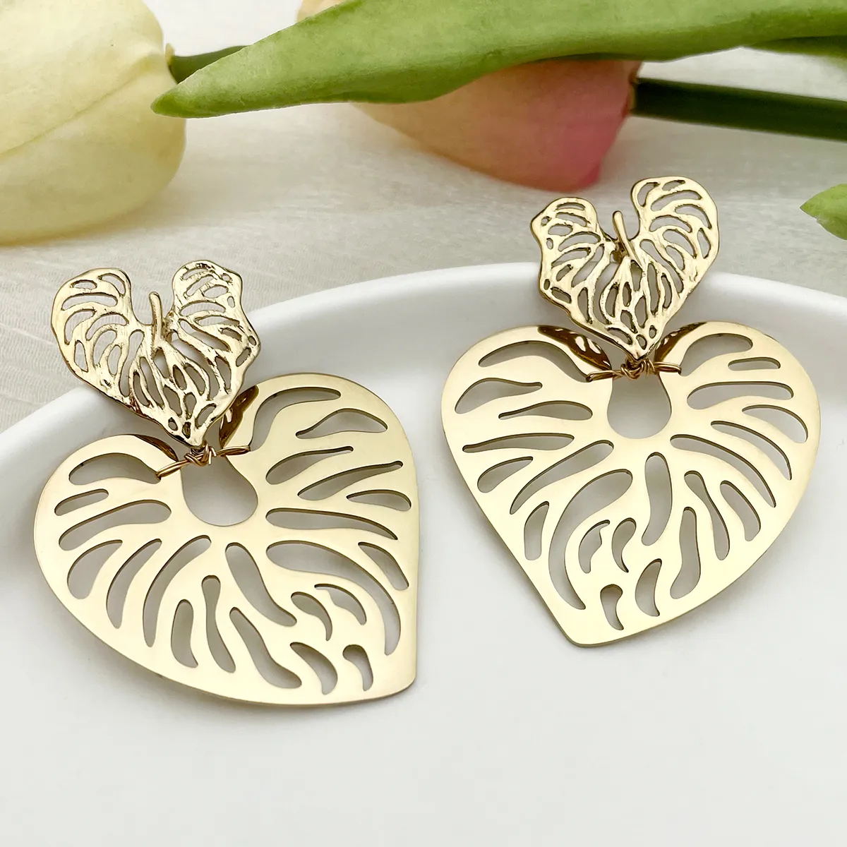 1 Pair Vacation Bohemian Round Heart Shape Patchwork Plating Inlay 304 Stainless Steel Natural Stone 14K Gold Plated Drop Earrings display picture 8