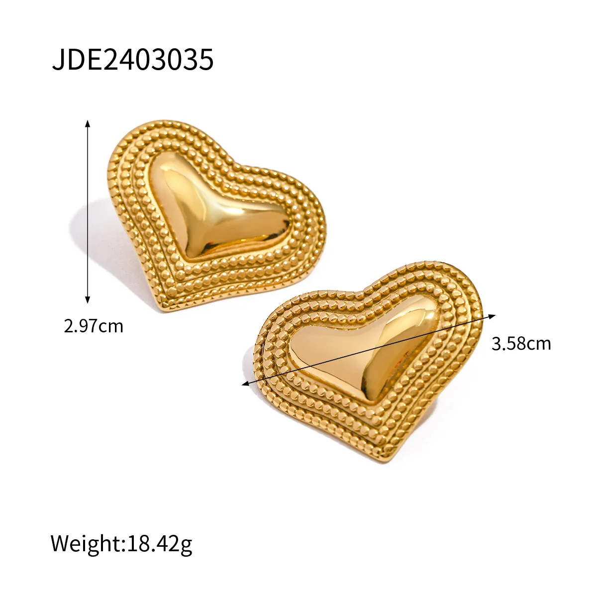 1 Pair Simple Style Classic Style Heart Shape Plating 316 Stainless Steel  18K Gold Plated Ear Studs display picture 1