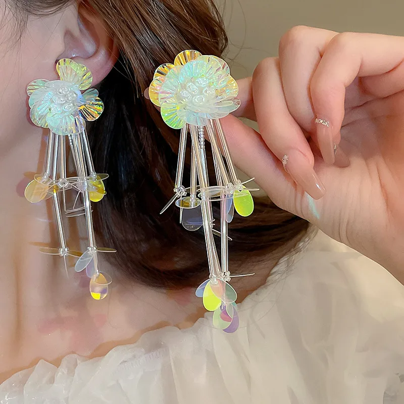 1 Piece Exaggerated Sweet Flower Flowers Imitation Pearl Alloy Acrylic Drop Earrings display picture 4