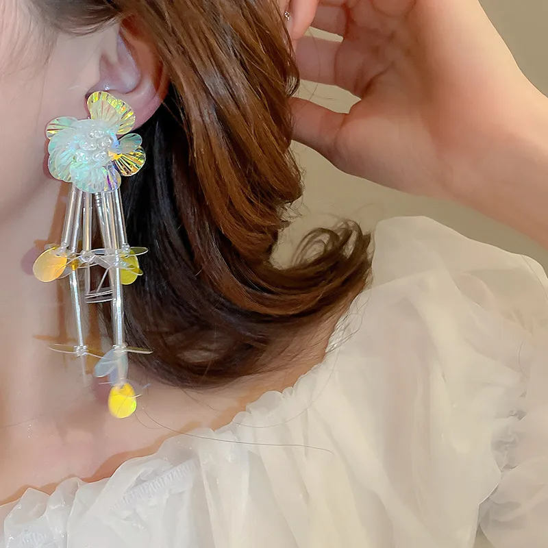 1 Piece Exaggerated Sweet Flower Flowers Imitation Pearl Alloy Acrylic Drop Earrings display picture 3