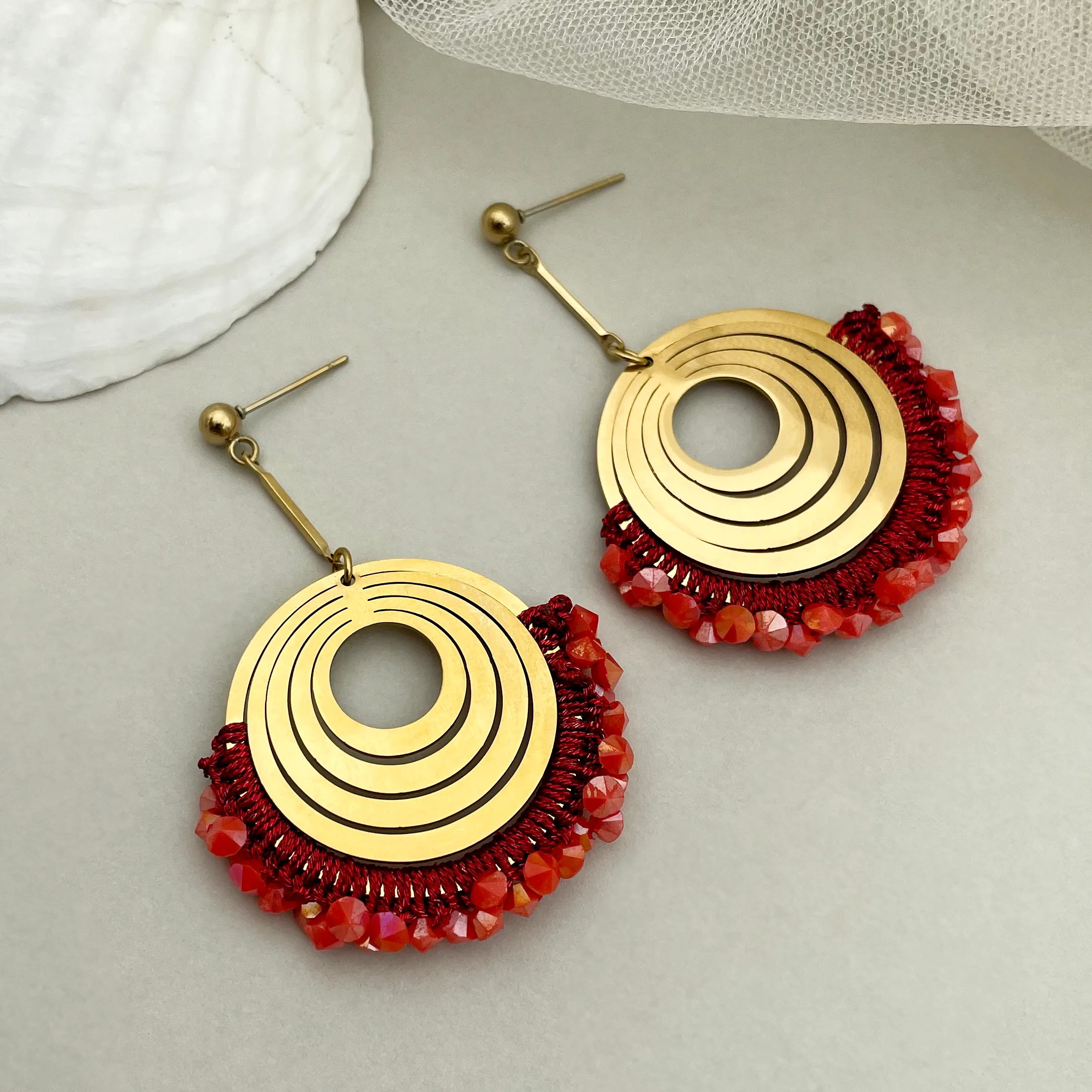 1 Pair Vacation Bohemian Round Heart Shape Patchwork Plating Inlay 304 Stainless Steel Natural Stone 14K Gold Plated Drop Earrings display picture 6