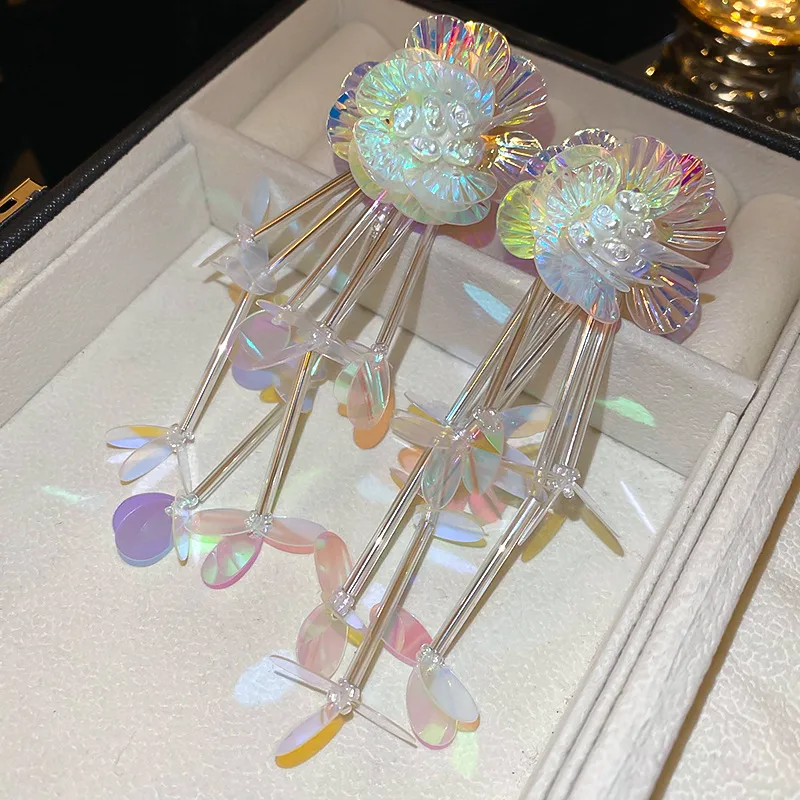 1 Piece Exaggerated Sweet Flower Flowers Imitation Pearl Alloy Acrylic Drop Earrings display picture 7