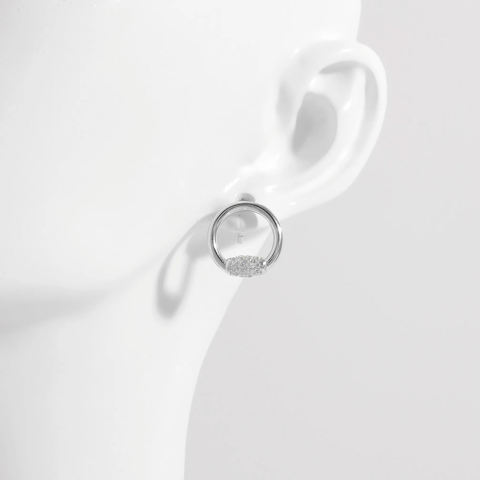 1 Pair White Gold Plated 925 Sterling Silver Zircon Semicircle Ear Studs display picture 2