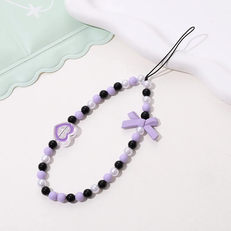 Cute Sweet Fruit Heart Shape Bow Knot Arylic Beaded Bag Pendant Mobile Phone Chain display picture 3