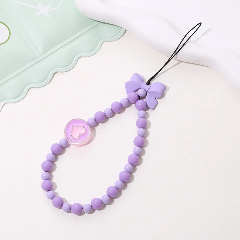 Cute Sweet Fruit Heart Shape Bow Knot Arylic Beaded Bag Pendant Mobile Phone Chain display picture 7