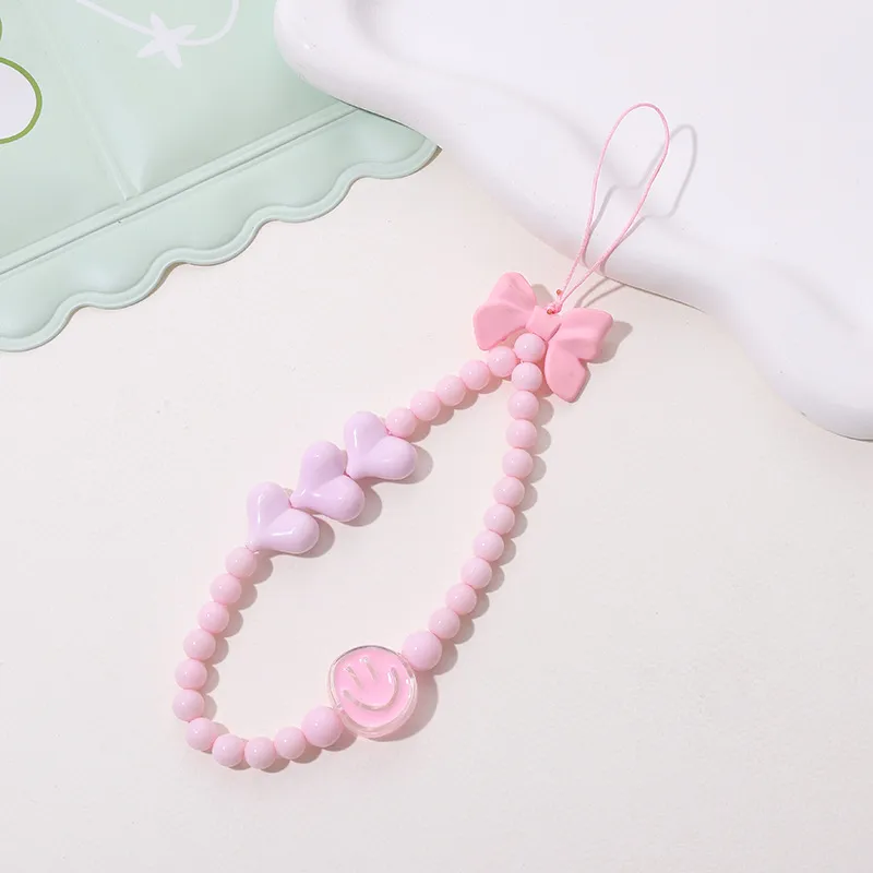 Cute Sweet Fruit Heart Shape Bow Knot Arylic Beaded Bag Pendant Mobile Phone Chain display picture 8