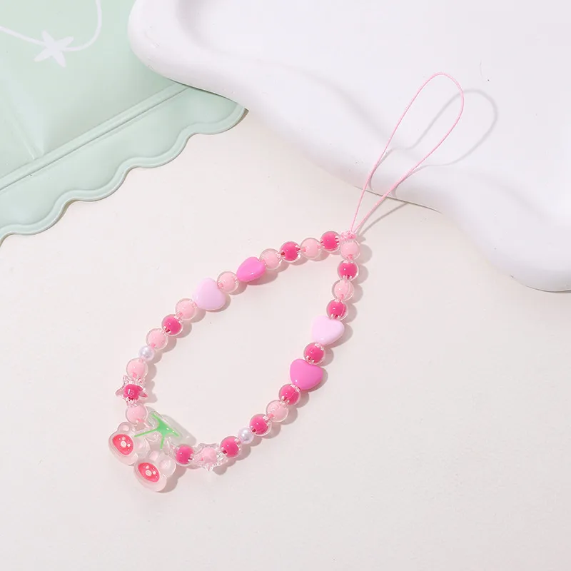 Cute Sweet Fruit Heart Shape Bow Knot Arylic Beaded Bag Pendant Mobile Phone Chain display picture 9