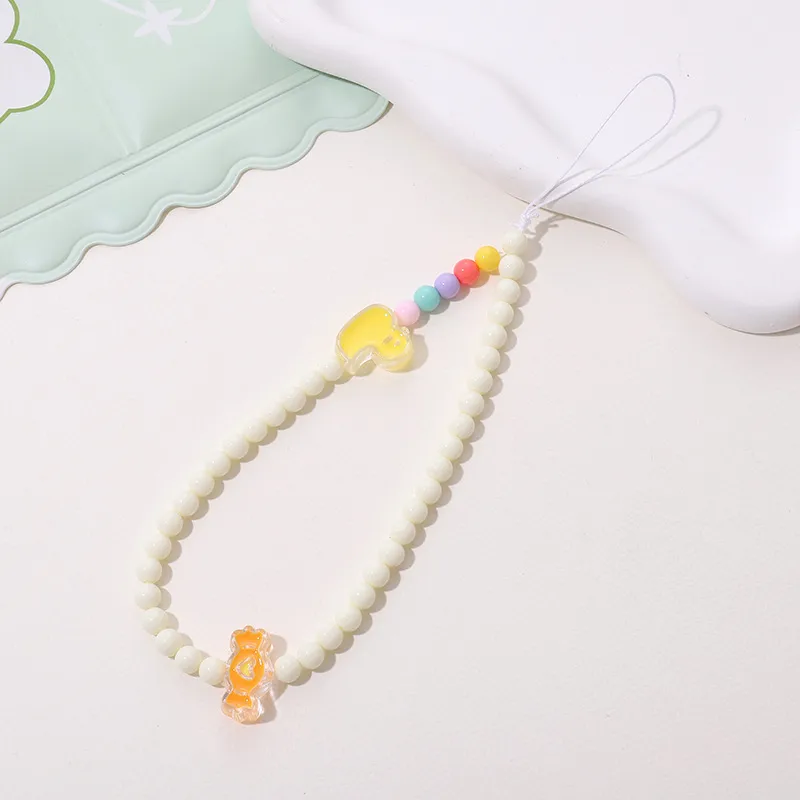 Cute Sweet Fruit Heart Shape Bow Knot Arylic Beaded Bag Pendant Mobile Phone Chain display picture 12