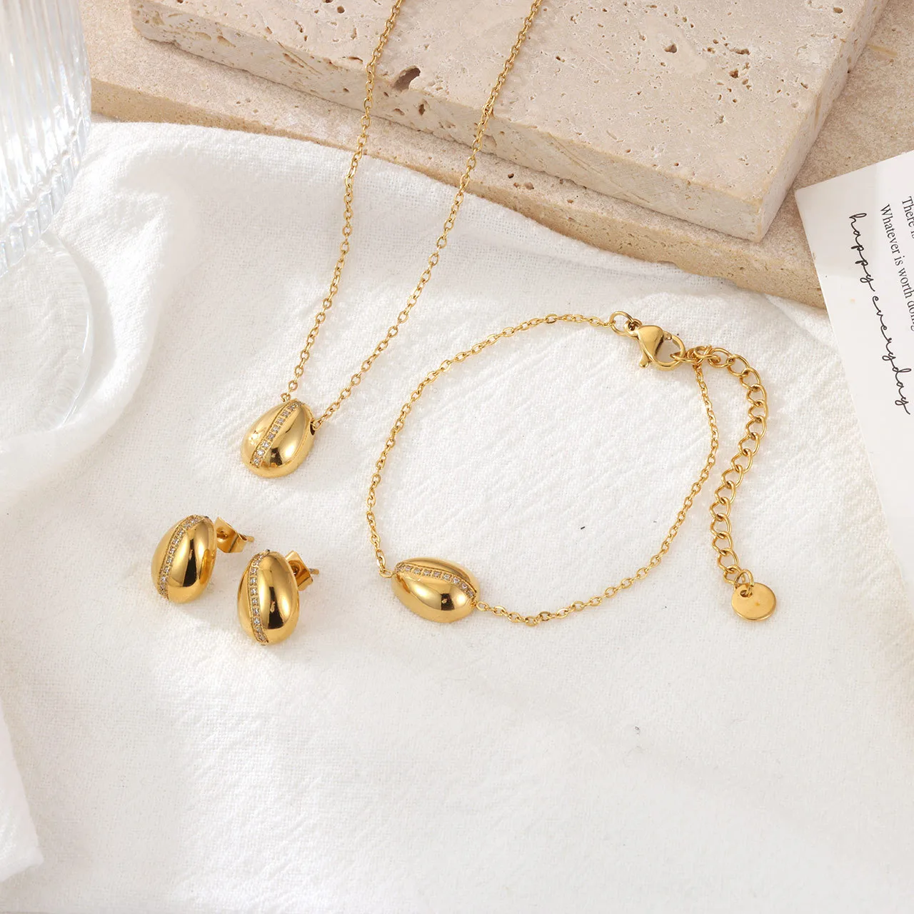 304 Stainless Steel White Gold Plated Gold Plated Vintage Style Simple Style Plating Inlay Geometric Solid Color Zircon Bracelets Earrings Necklace display picture 2