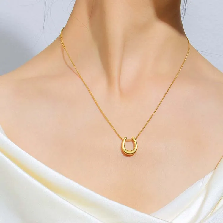 304 Stainless Steel 18K Gold Plated Elegant Simple Style U Shape Pendant Necklace display picture 2