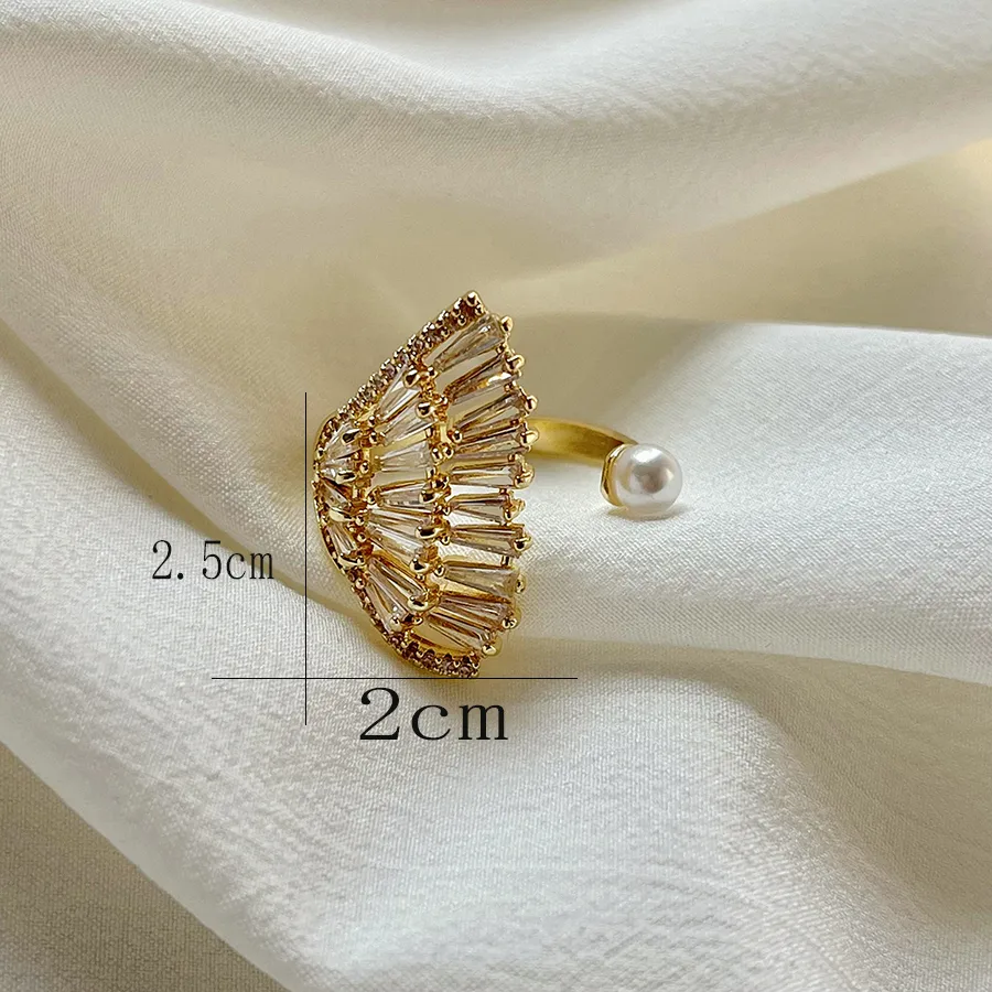 Copper 18K Gold Plated Simple Style Classic Style Plating Inlay Solid Color Pearl Zircon Open Rings display picture 5
