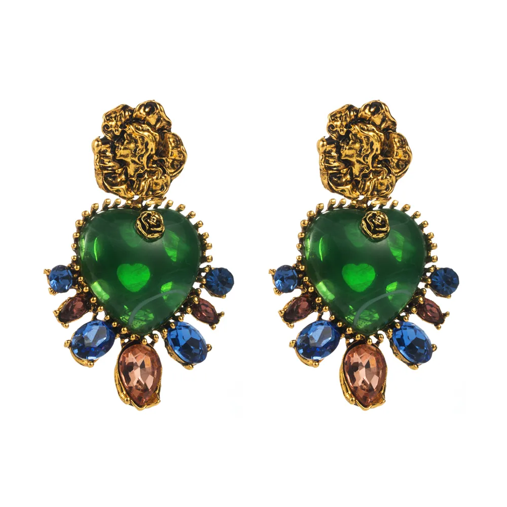 1 Pair Casual Vacation Classic Style Oval Heart Shape Flower Inlay Alloy Resin Resin Glass Gold Plated Drop Earrings display picture 6