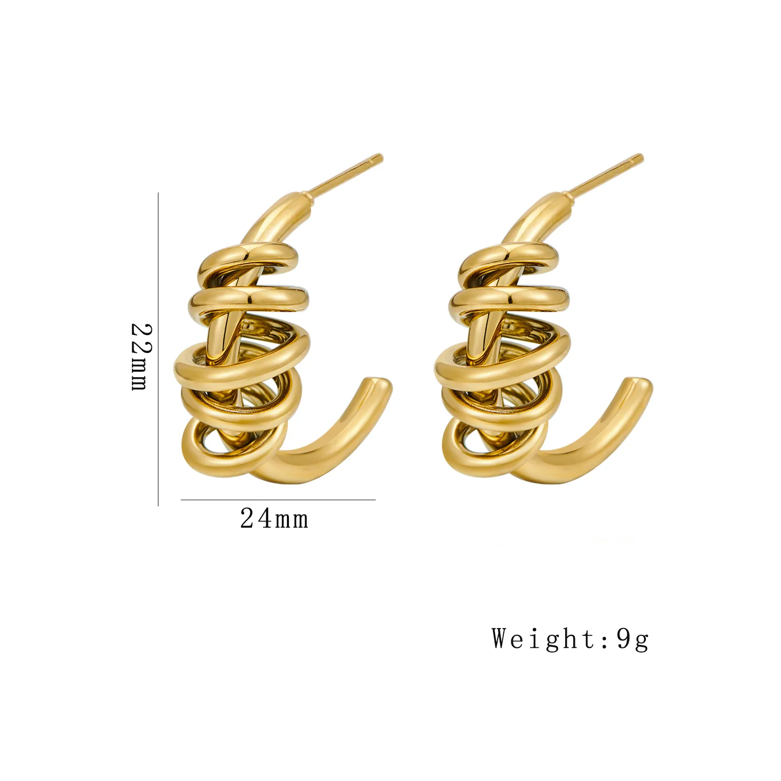 1 Pair Simple Style Classic Style Irregular Spiral Plating 304 Stainless Steel 18K Gold Plated Ear Studs display picture 1