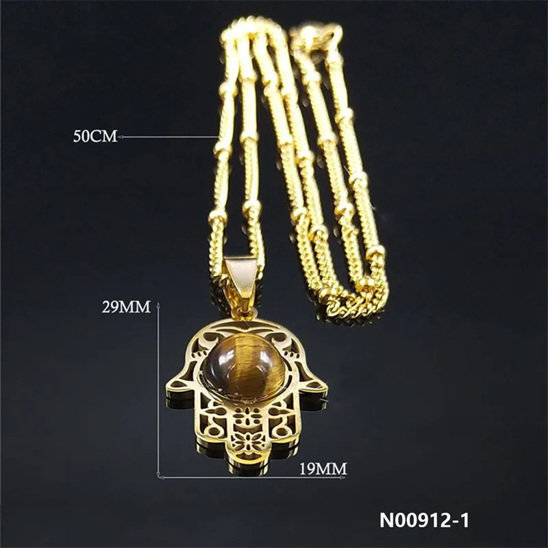 304 Stainless Steel K Gold Plated Rhodium Plated Elegant Streetwear Inlay Palm Natural Stone Pendant Necklace display picture 1