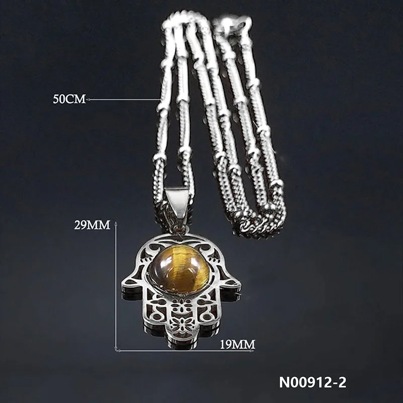 304 Stainless Steel K Gold Plated Rhodium Plated Elegant Streetwear Inlay Palm Natural Stone Pendant Necklace display picture 2
