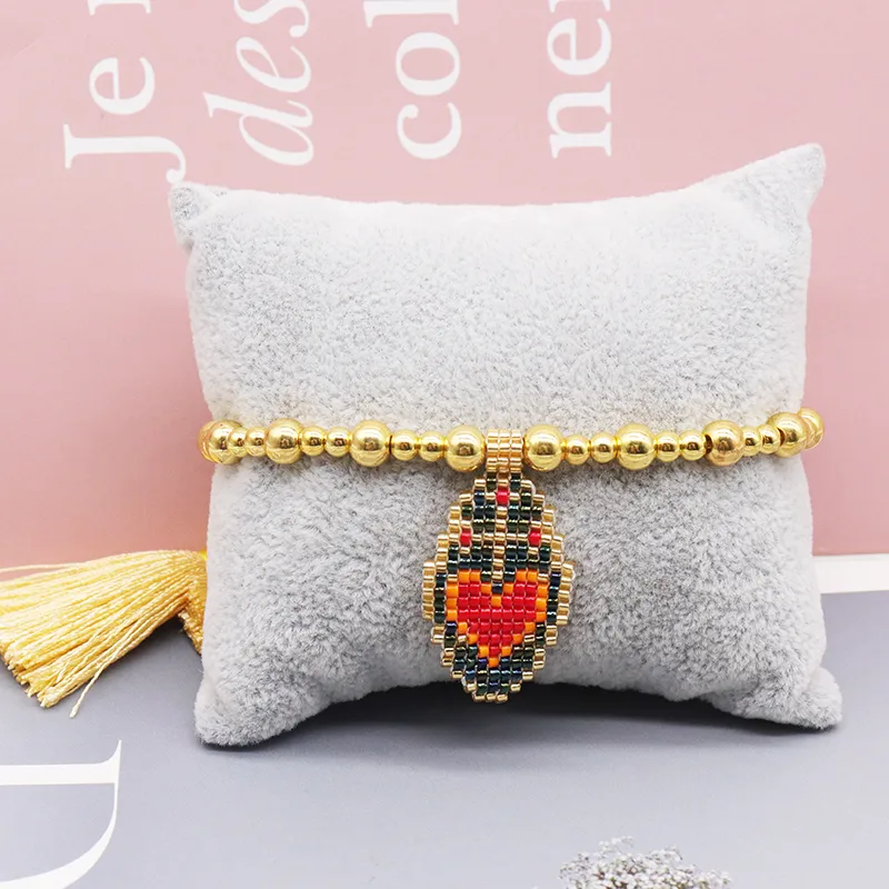 Wholesale Jewelry Ethnic Style Heart Shape Glass Tassel Bracelets display picture 4