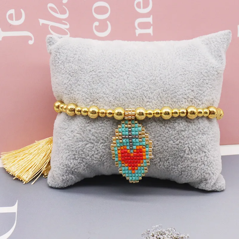 Wholesale Jewelry Ethnic Style Heart Shape Glass Tassel Bracelets display picture 5
