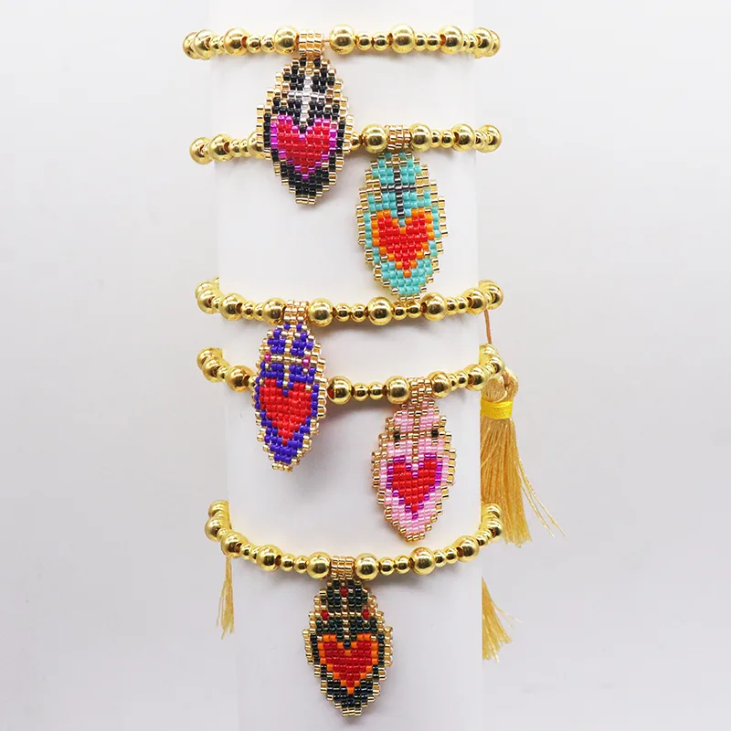Wholesale Jewelry Ethnic Style Heart Shape Glass Tassel Bracelets display picture 8