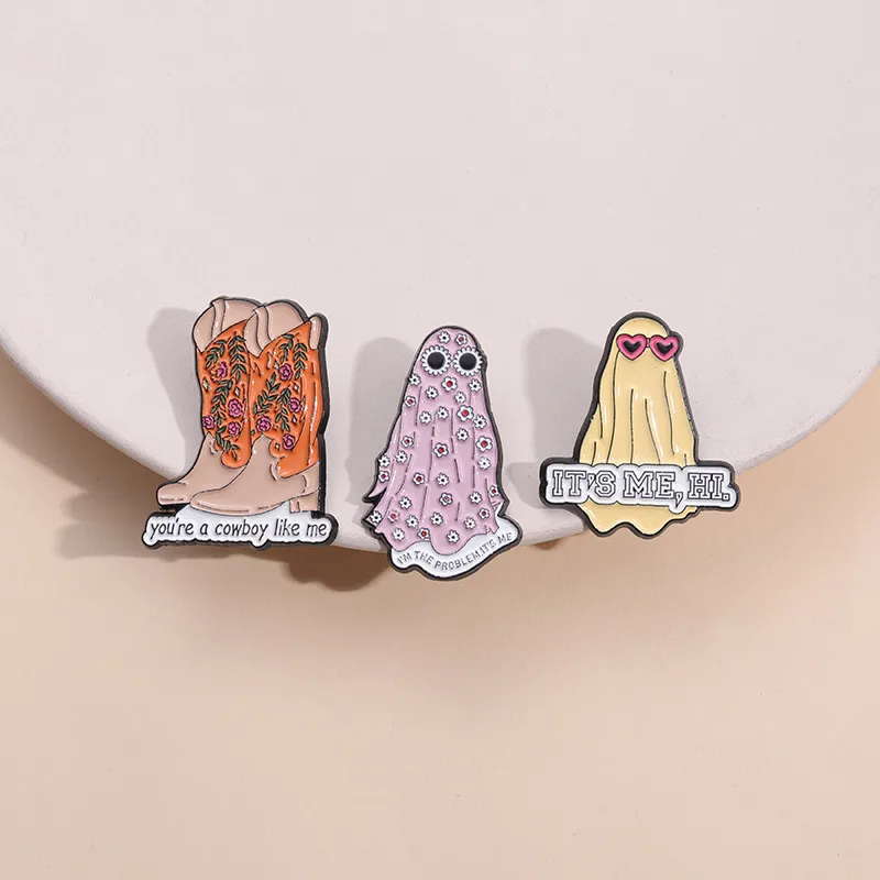 Cartoon Style Cute Cowboy Style Letter Flower Boots Alloy Stamping Stoving Varnish Plating Unisex Brooches display picture 5