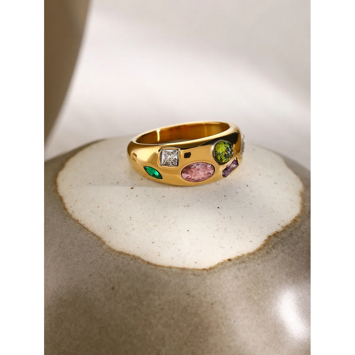 316 Stainless Steel  18K Gold Plated Simple Style Classic Style Plating Inlay Color Block Zircon Rings display picture 2