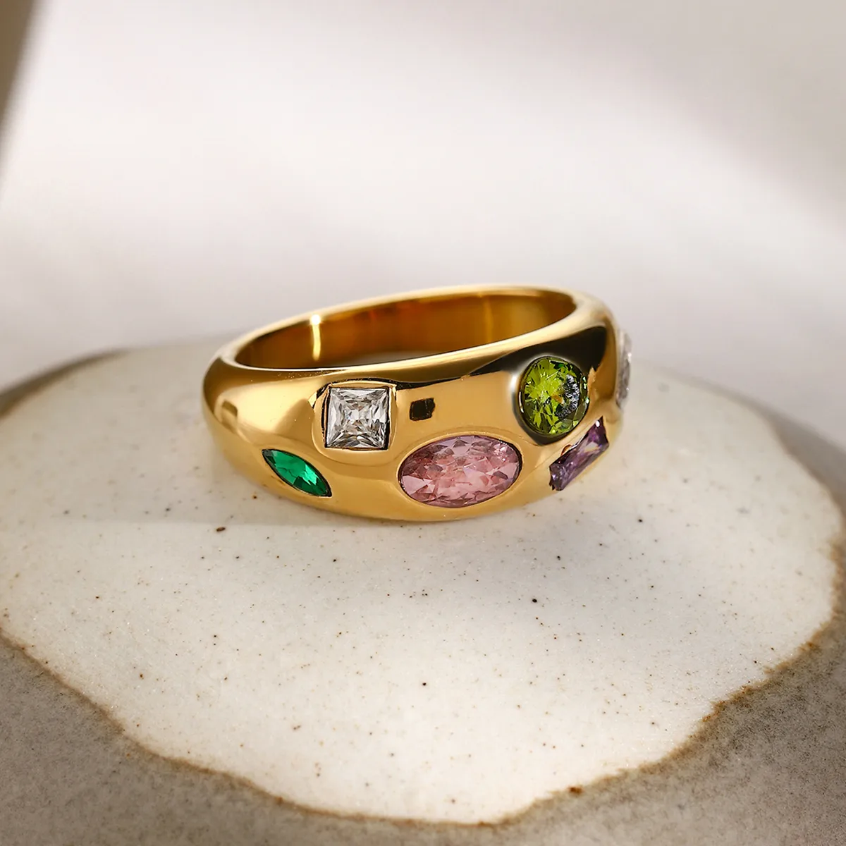 316 Stainless Steel  18K Gold Plated Simple Style Classic Style Plating Inlay Color Block Zircon Rings display picture 3