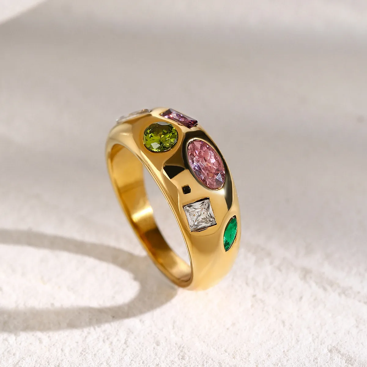 316 Stainless Steel  18K Gold Plated Simple Style Classic Style Plating Inlay Color Block Zircon Rings display picture 5