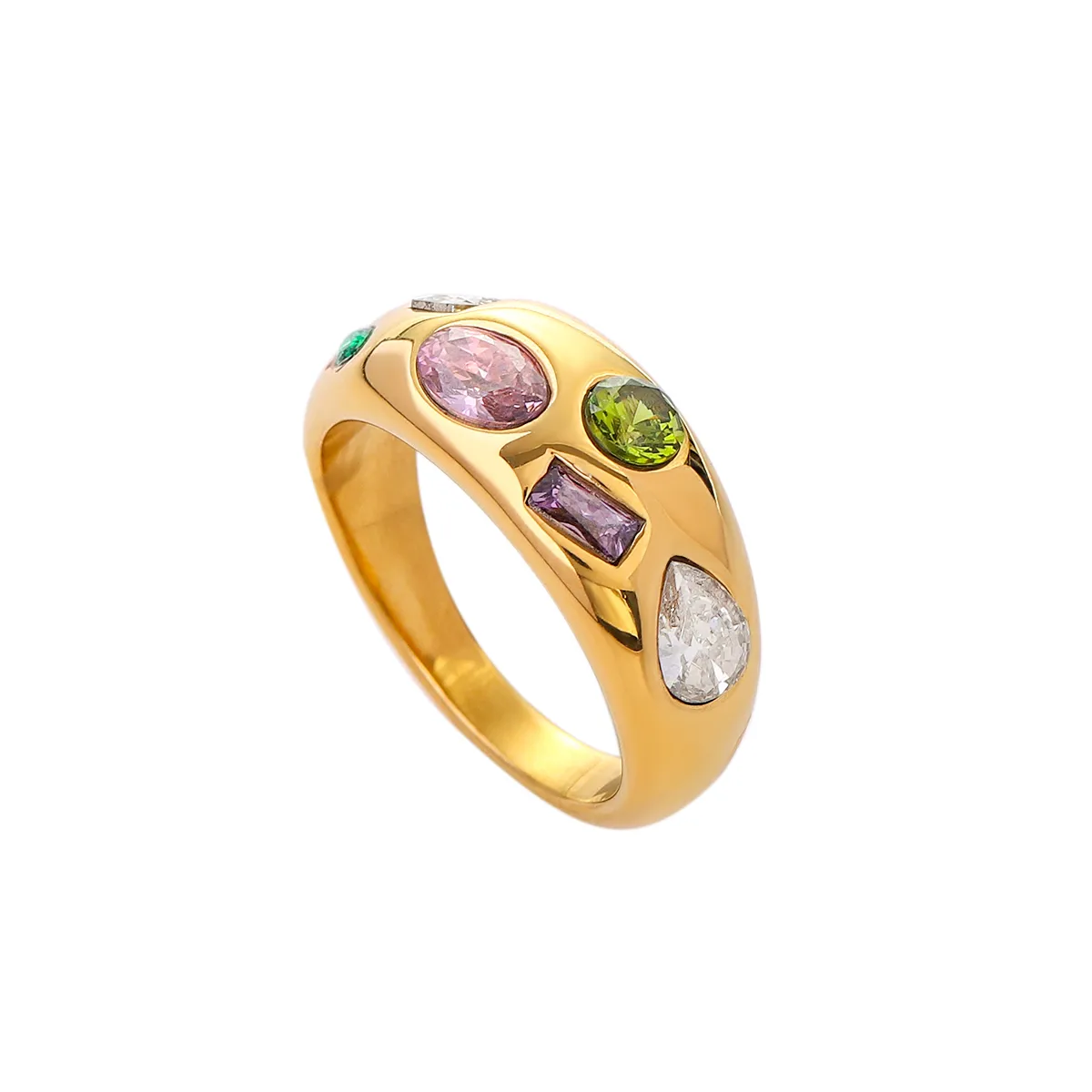 316 Stainless Steel  18K Gold Plated Simple Style Classic Style Plating Inlay Color Block Zircon Rings display picture 7