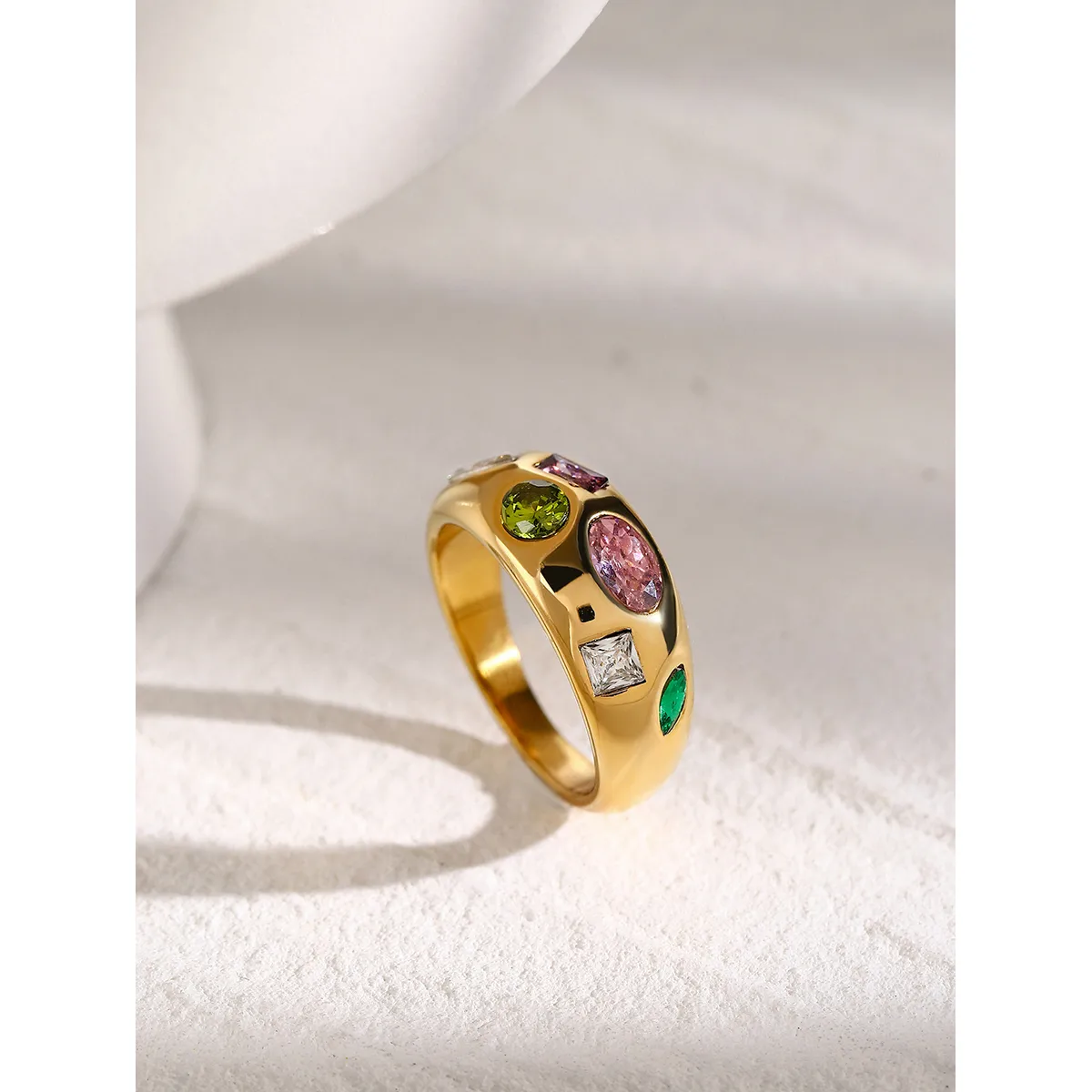 316 Stainless Steel  18K Gold Plated Simple Style Classic Style Plating Inlay Color Block Zircon Rings display picture 8